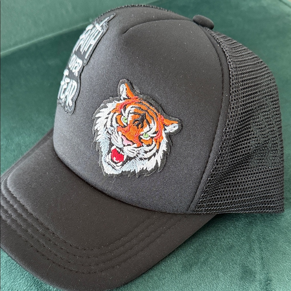 Black Trucker Hat with Tiger Patch - image 3